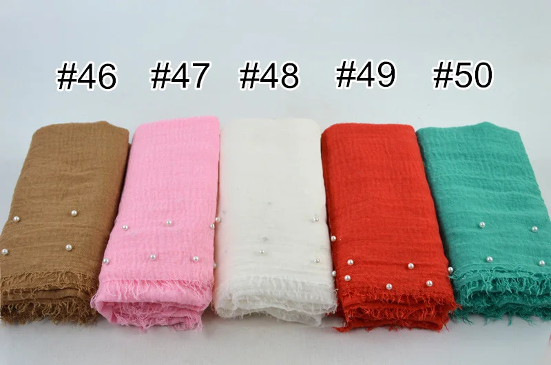 Популярные 74 цвета белый жемчуг простые пузырьки хлопок Crinkle мусульманский хиджаб шарф леди длинный головной убор шали шарфы 10 шт./партия