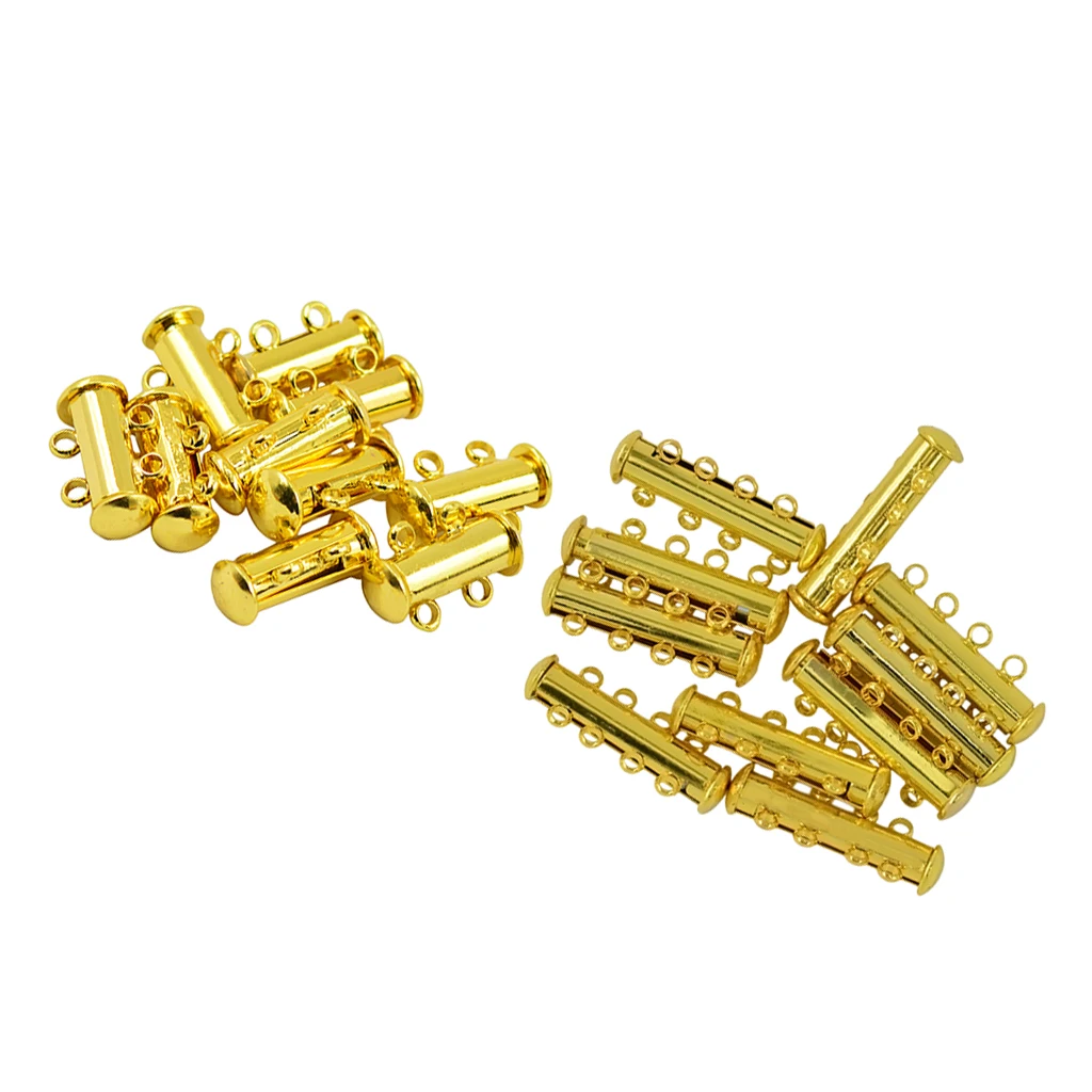 20 Pack Multi 2 Strand and 4 Strands Slide Lock Clasps, Golden Plated Brass Magnetic Clasps for Jewelry Findings Making