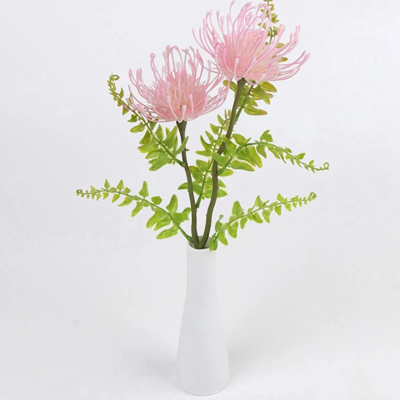 Флокированные Leucospermum искусственные цветы для свадебного украшения Флорес Искусственные пластиковые искусственный цветок растение Флер искусственные
