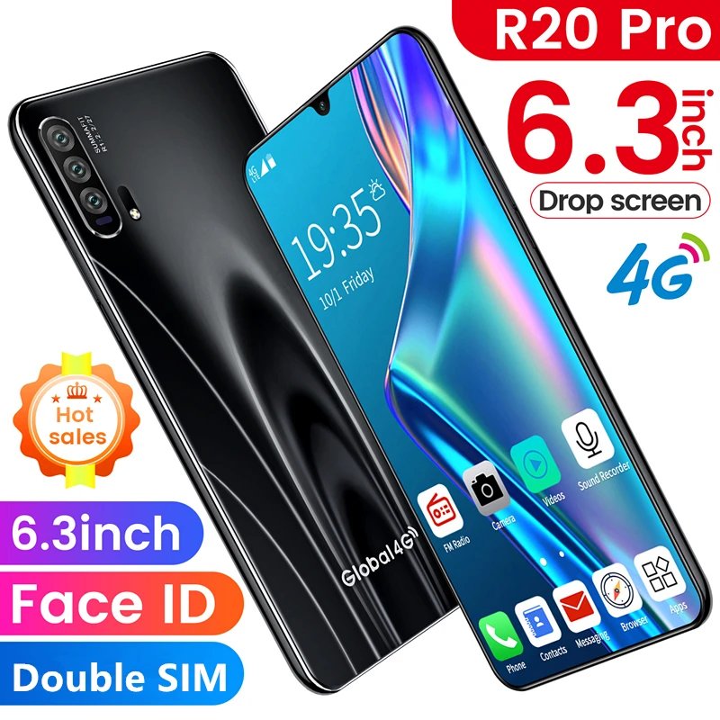  R20 1GB+16GB Smartphone Android 4G Cellphones Global Version 6.3 Inch Dual Sim Unlocked Mobile Phone Water Drop Screen