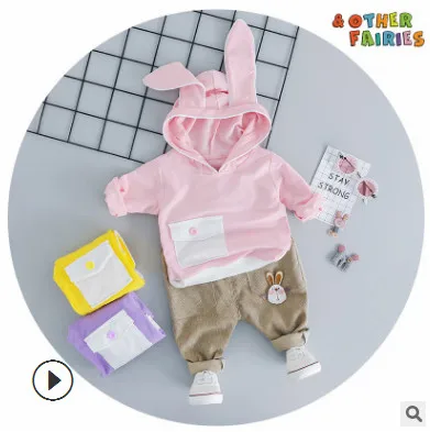 Осенний комплект спортивной одежды для мальчиков; - Цвет: Rabbit ears pink