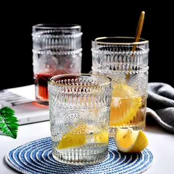 

Nordic Wind Creative Golden Edge Whisky Mug Cocktail Glass Round Sunflower Water Cup Double Wine Glasses Tea Drink Juice Cups