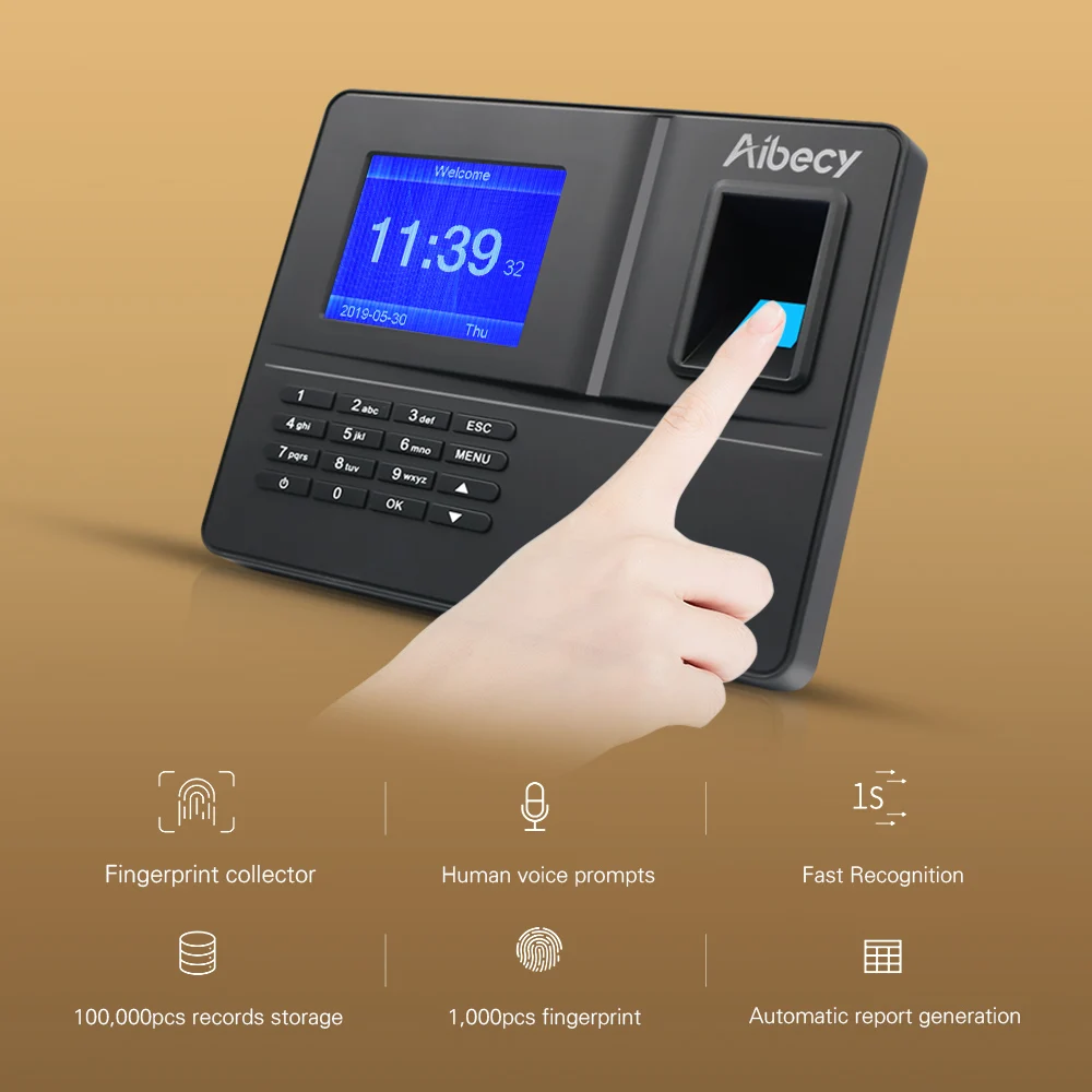 Aibecy интеллигентая (ый) отпечатков пальцев посещаемость времени машина с 3 2 дюймов