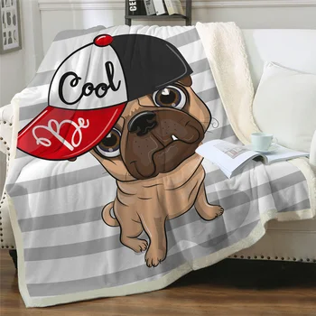 

Newest Hippie Pug Sherpa Blanket on Bed Animal Cartoon Dog Plush Throw Blanket Bedspread Fashion blanket