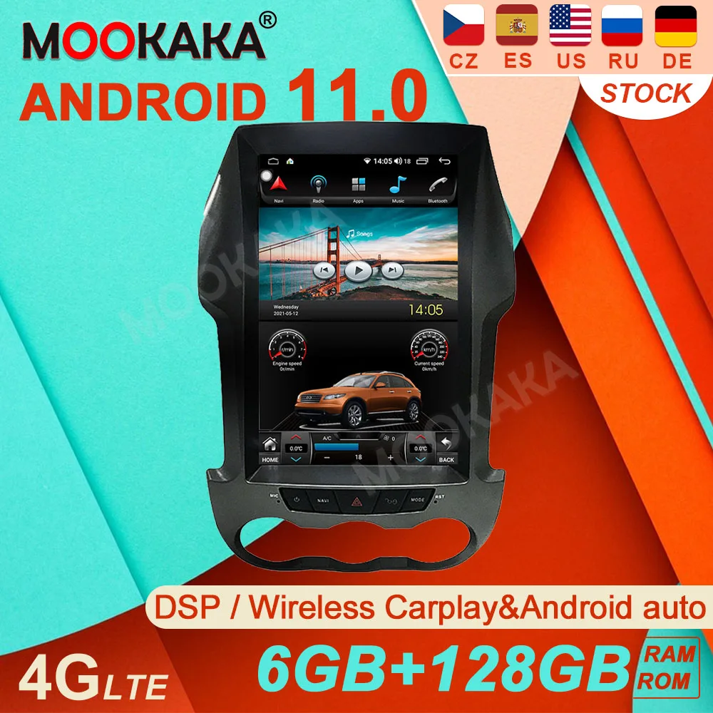 Android 11 6 + 128G Tesla для Ford New F150 px6 Автомагнитола DVD плеер мультимедийный GPS навигация