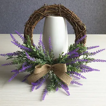 

36cm Handwork Rattan Lavender Wreath Artificial Flowers Garlands Wedding Decoration Photo Props Holiday Decorative Wreaths