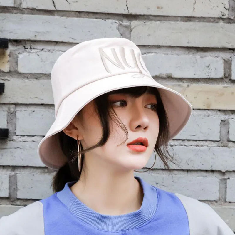 Korean autumn new Harajuku letter embroidery basin cap simple academic style young men fisherman hat children
