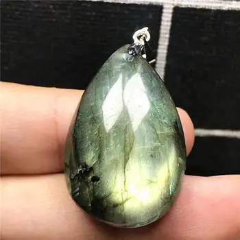 

Top Natural Yellow Labradorite Necklace Pendant For Woman Man Crystal 31x21x11mm Beads Water Drop Moonstone Stone Jewelry AAAAA