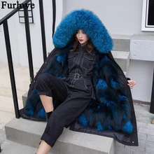 Зимняя женская куртка, пальто с натуральным мехом, толстая теплая парка с воротником из натурального Лисьего меха, верхняя одежда, подкладка из лисьего меха, уличная одежда, новинка