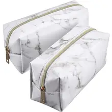 

Cosmetic Bag Toiletry Makeup Bag Pouch Gold Zipper Storage Bags Marble Pattern Portable Makeup Brushes Bag Pu Long Pencil Bags