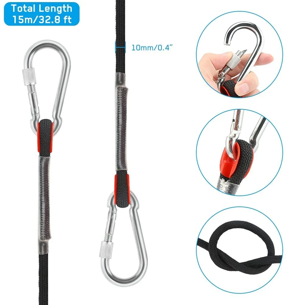 49ft 15M Diameter 10mm 3KN Safety Rock Climbing Auxiliary Rope From US Stock 