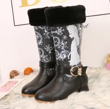 

Princess Kids High Snow Boots Girls Winter Warm Plush Fashion Boots Cartoon Print Children's Over The Knee Martin Boots