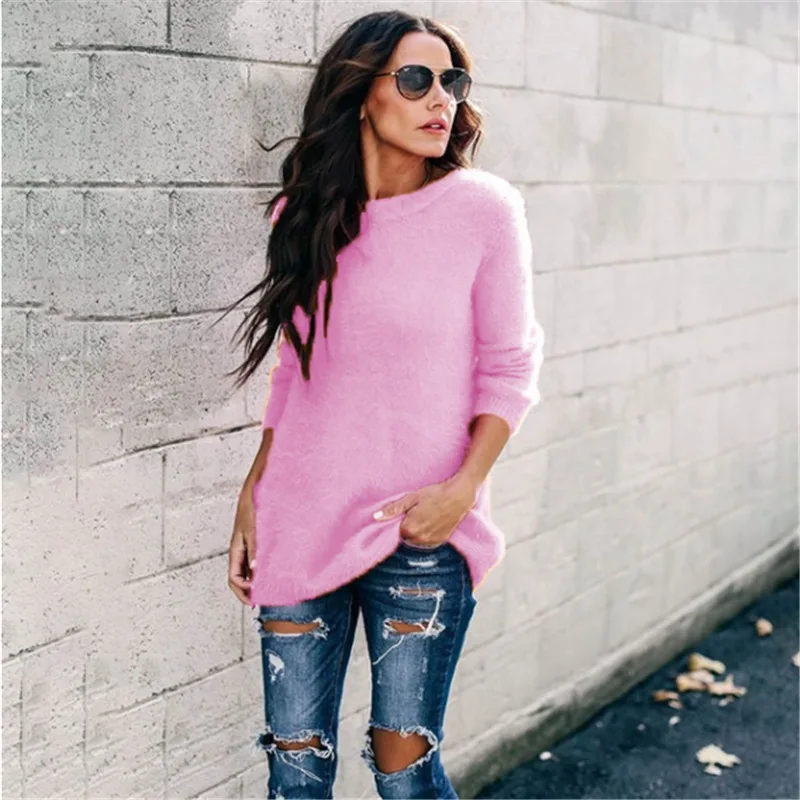 Горячий свитер для продажи женский обтягивающий пуловер nouveaute зимняя одежда женский трикотаж mujer swetry damskie - Цвет: Pink