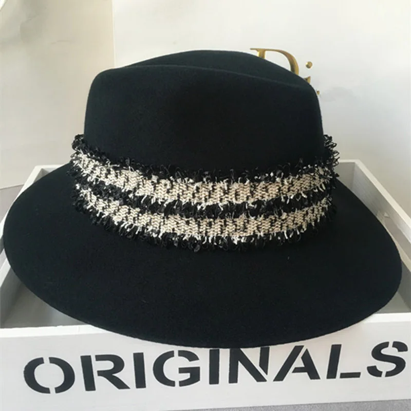 Новая модная белая шерстяная фетровая шляпа с широкими полями, зимняя дамская шляпа-колокол, женская шляпа-котелок для свадебного торжества