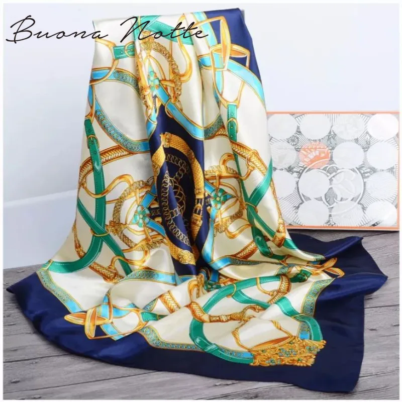 

Silk Scarf Women Print hair neck Square Scarves Office Ladies Shawl Bandanna 90*90cm Muslim Hijab Handkerchief muffler foulard