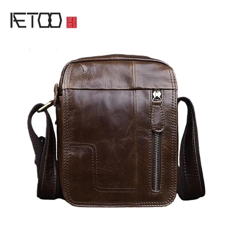 

BJYL New leather men shoulder bag vertical section leisure Messenger bag retro leather men bag simple package