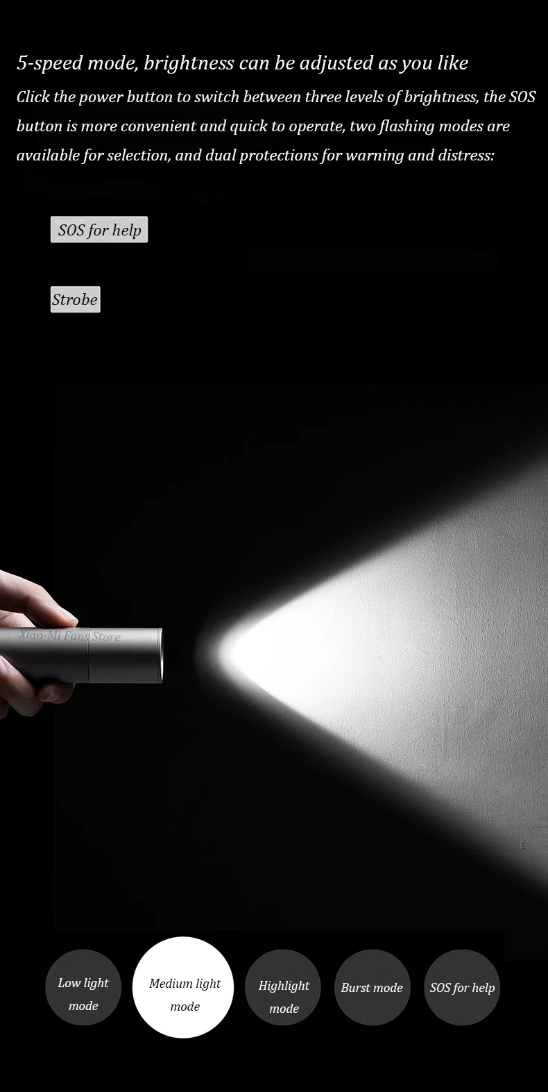 Youpin HOTO LED Flashlight Power Ultra Bright Torch 5 Lighting Modes Zoomable Outdoor Camping Bicycle Light Lithium Battery