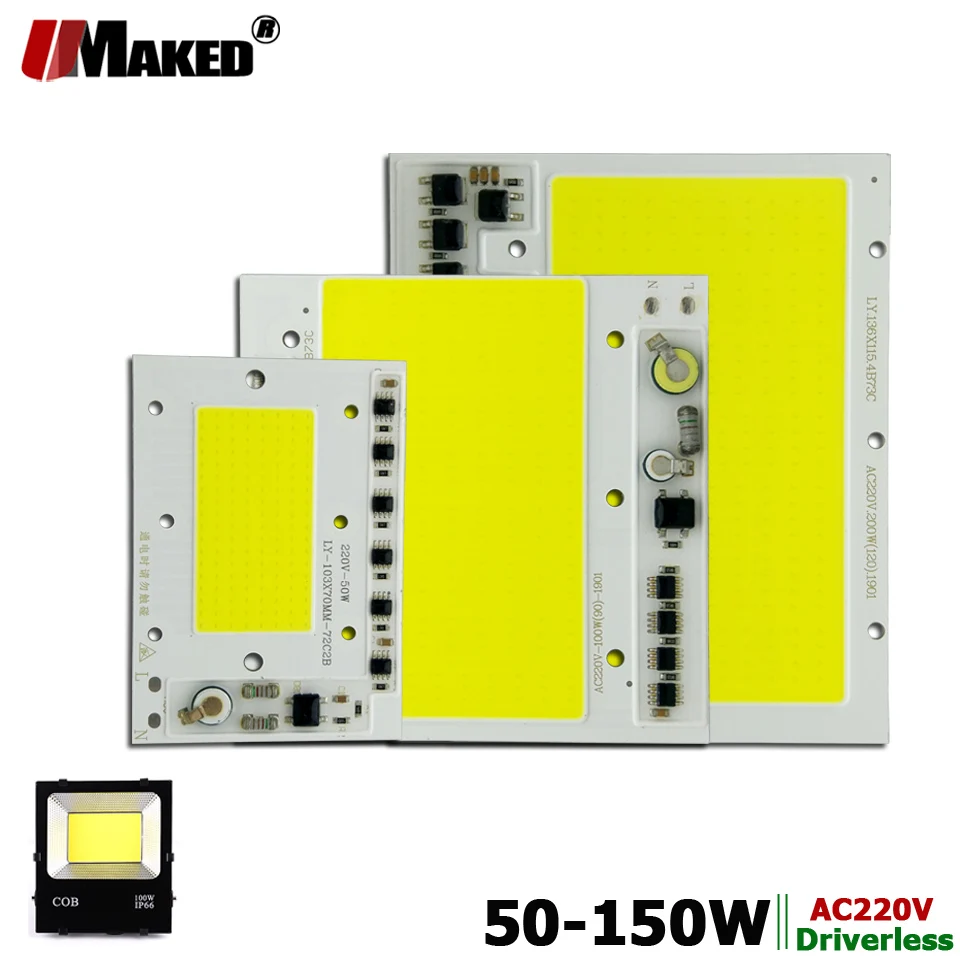 AC220V светодиодный COB 50 Вт 100 Вт 150 Вт светодиодный PCB модуль прожектора алюминиевая пластина белый/теплый COB чипы умный IC драйвер для прожектора лампы