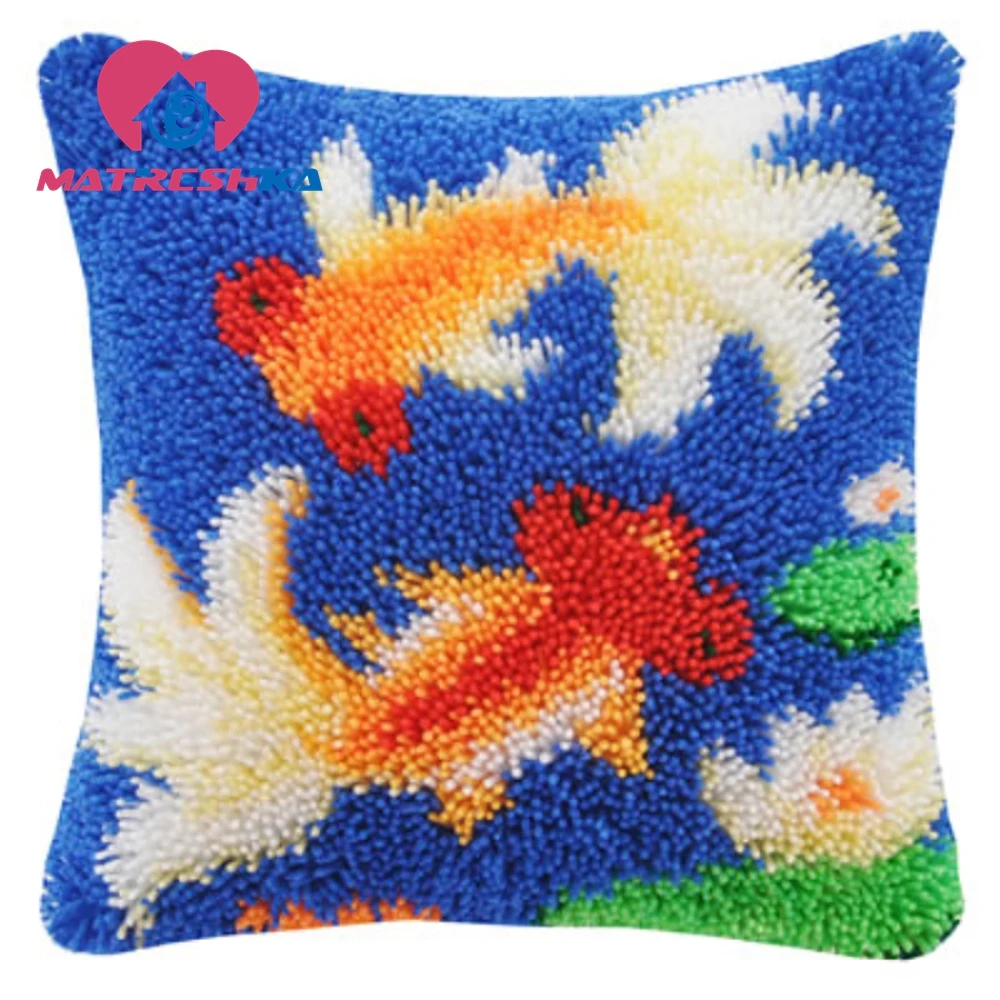 Fish carpet embroidery cushions Diy pillow cross-stitch latch hook kits do it yourself gift | Дом и сад