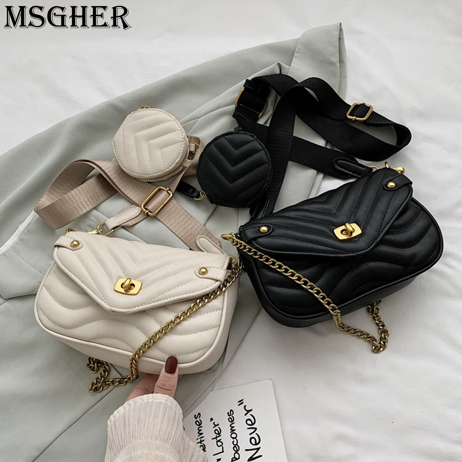 Monederos cruzados pequeños para mujer, bolso de hombro acolchado con cadena de cuero Pu, de diseñador, Mini monedero para teléfono móvil, de 2 B072|Bolsos hombro| - AliExpress