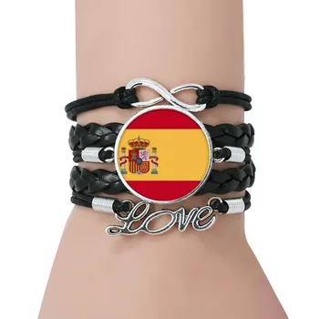 

Spain National Flag Europe Country Bracelet Love Black Twisted Leather Rope Wristband