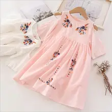 Эксклюзивные Детские платья г.; летнее платье принцессы белого и розового цвета; детское платье с вышитыми цветами и открытыми плечами