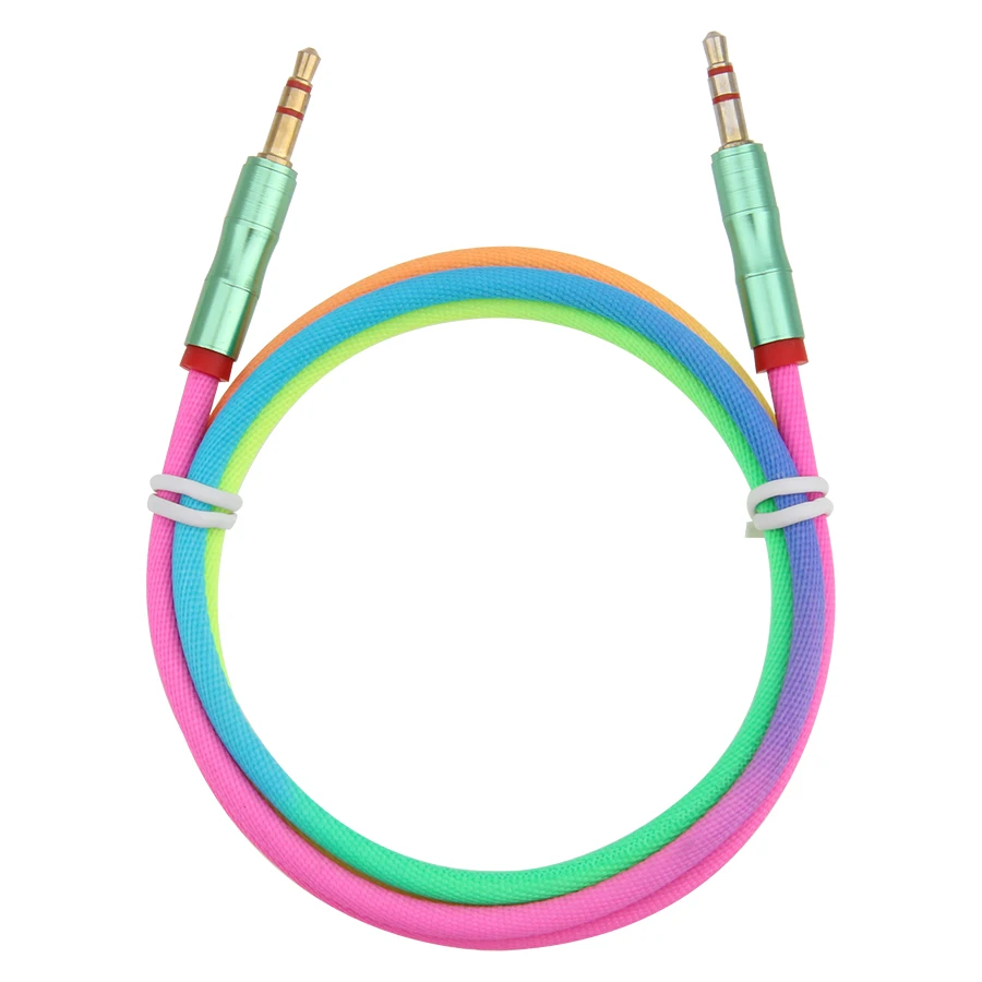 50pcs Audio Cable 3 5mm jack male to male Speaker Line 1m Rainbow Bamboo Copper Shell Aux Cable for HTC Car Headphone Aux Cord