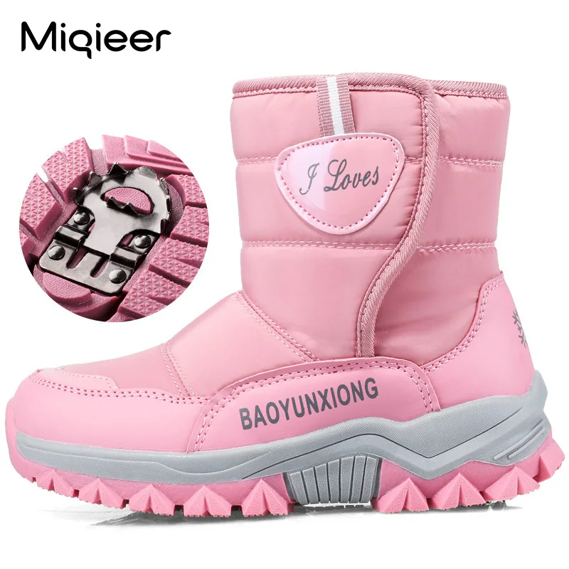 Children's Snow Boots 2021 Winter Crampons Sole Anti Skid Boys Girls Kids Platform Shoes Outdoor Waterproof Warm Plush Botte