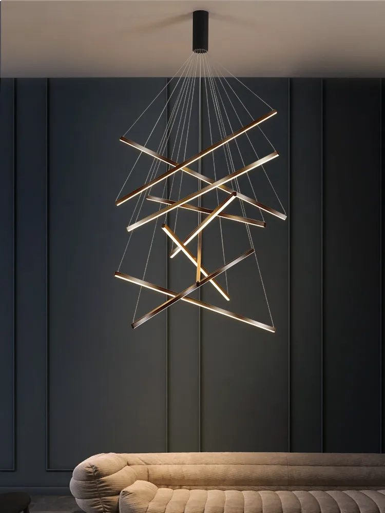 Modern Staircase Chandelier Lighting Simple Black Rectangular LED Linear LampUsed For Spiral StaircaseHotel LobbyClub Lobby