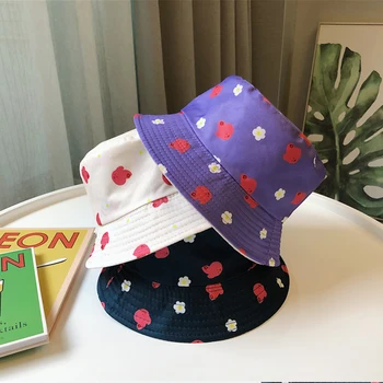 

Double sided cartoon printing fisherman hat Korean Japanese literature basin hat women summer outdoor sun hat cute bucket cap