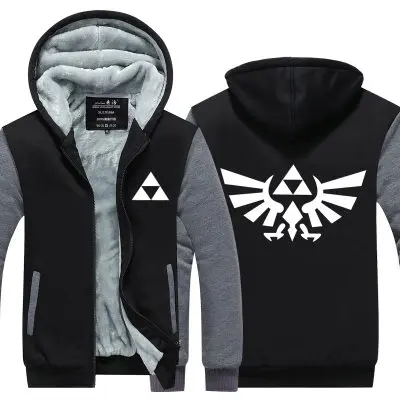 Унисекс теплая куртка с бахромой логотип Triforce толстовки с капюшоном утепленное пальто на молнии - Цвет: Черный