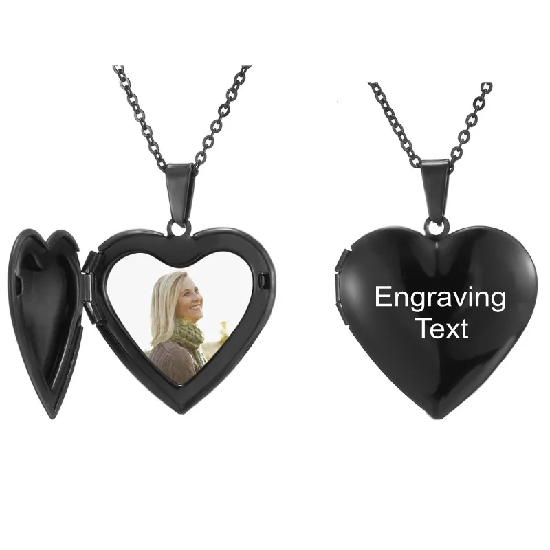 Custom Black 2 Пользовательские фотографии имени производителем Цепочки и ожерелья Нержавеющая сталь с медальоном в форме сердца гравировка имени даты золото Цепочки и ожерелья s для Для женщин Для мужчин колье украшения на шею - Окраска металла: Custom Black 2