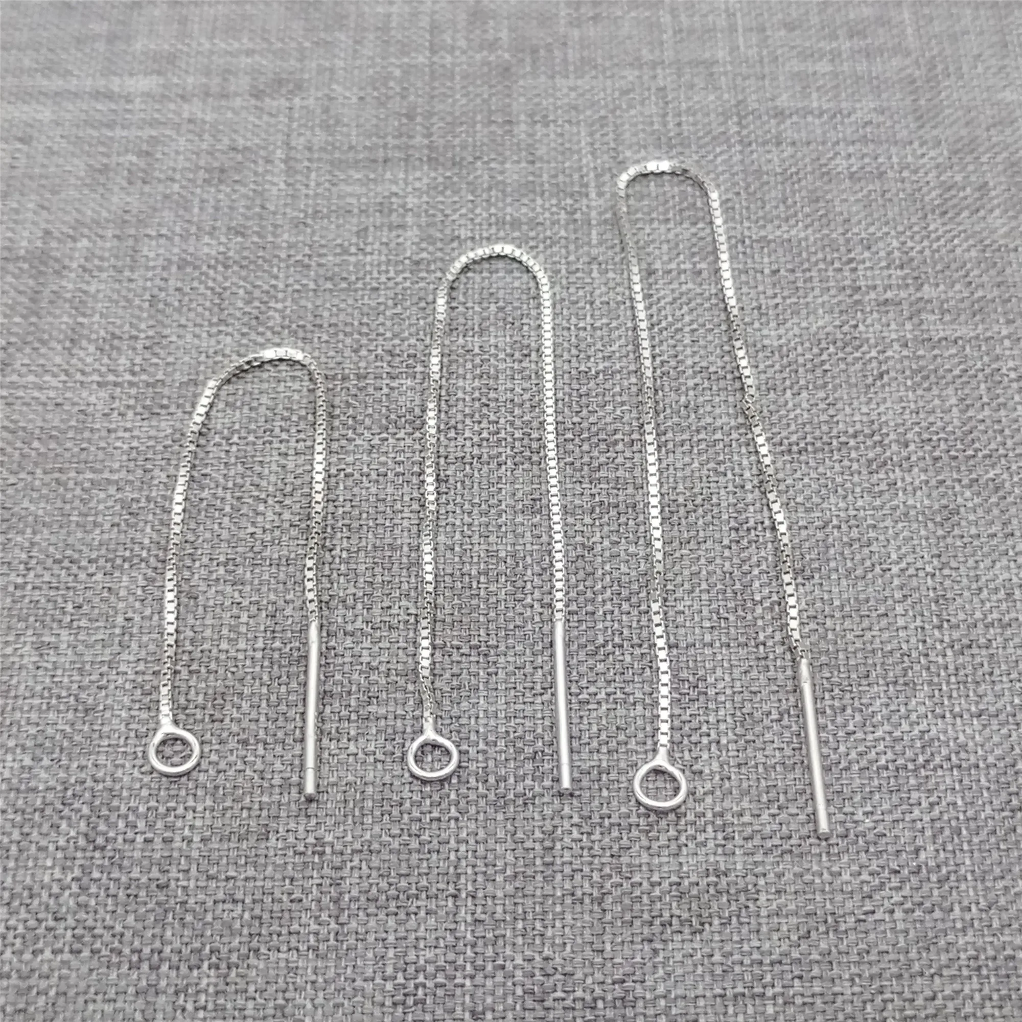 8pcs of 925 Sterling Silver Box Chain Earring Threaders w/ Closed Ring Rhodium Plated Ear Wire Threads