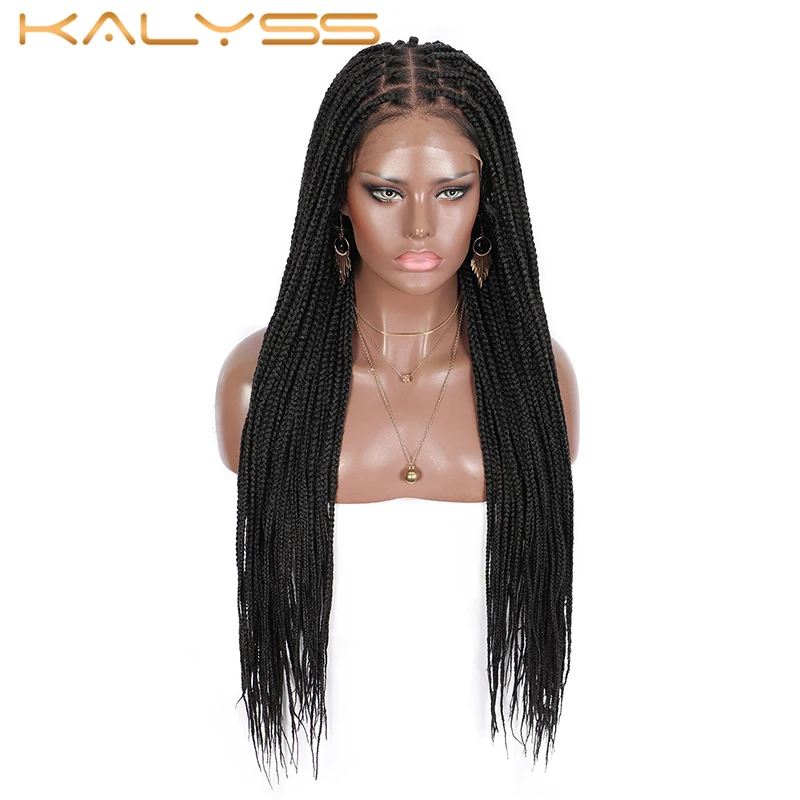Kalyss 30 ''косички без узлов черные синтетические кружевные передние парики 13*6