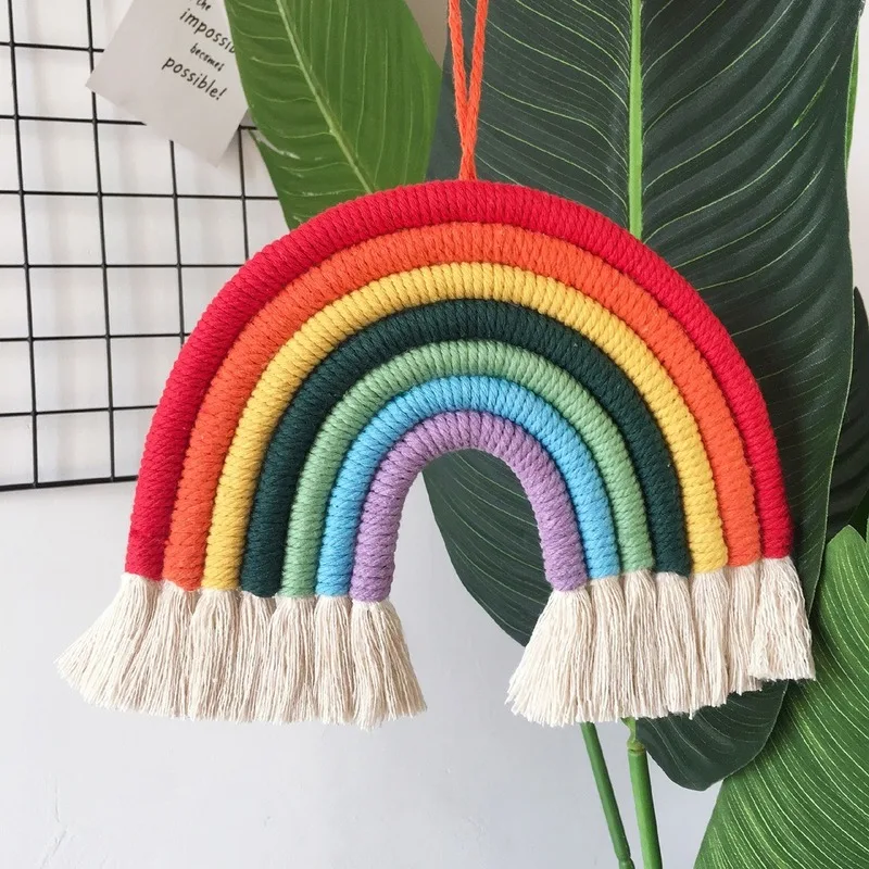 Wall Hanging Decor Macrame Rainbow Hand-Woven Tapestry Homestay Children's Room Decoration Gift For Kids-25x55cm // 9.84 x 21.65