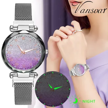 

Magnet watches Ladies Vansvar Women's Quartz Magnet Buckle Stainless Steel Sky Luminous Watch reloj mujer часы женские магнит