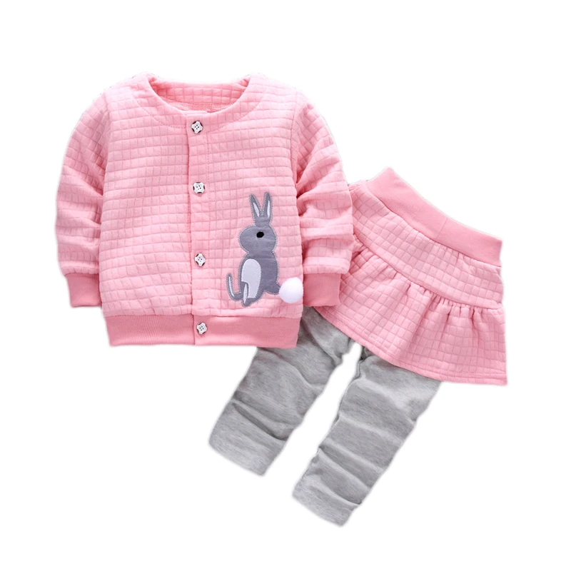 

2023 New Baby Girls Sets 2pcs Cute Rabbit Cartoon Spring Autumn Clothes Suit Coat+skirt Pants 1-4y Kids Children Clothing Set