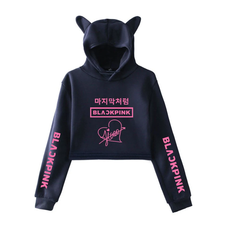 Blackpink kpop толстовка хлопковые толстовки с капюшоном для девочек, детские Для женщин печати Модный пуловер Шорты, рубашка, с украшением в виде кошачьих ушек Толстовка