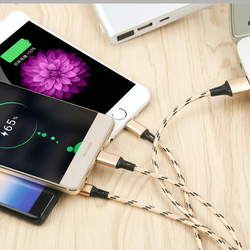 3in1 USB кабель для передачи данных для iPhone samsung Xiaomi мульти зарядное устройство для быстрой зарядки тканые синхронизация микроданных, кабель мобильного телефона Тип usb док-станция с USB кабеля