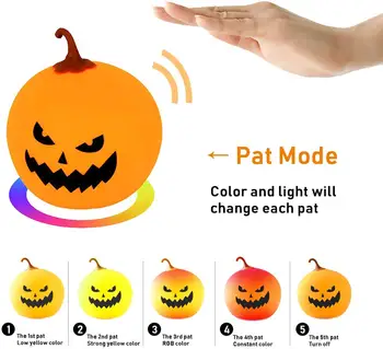 

USB Led Color Pumpkin Halloween Night Light Rechargeable Silicone Pat Light 7 Color Breathing Mode Nursery Lamp for Children