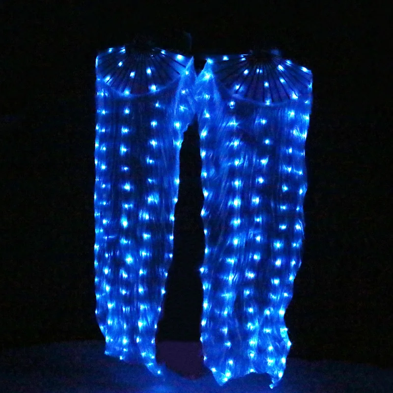 С батареей танец живота светодиодный вентилятор аксессуары светильник светодиодный шелковые вентиляторы Блестящий женский светодиодный светильник 1 пара танец живота вуаль реквизит для выступления - Цвет: 1 pair