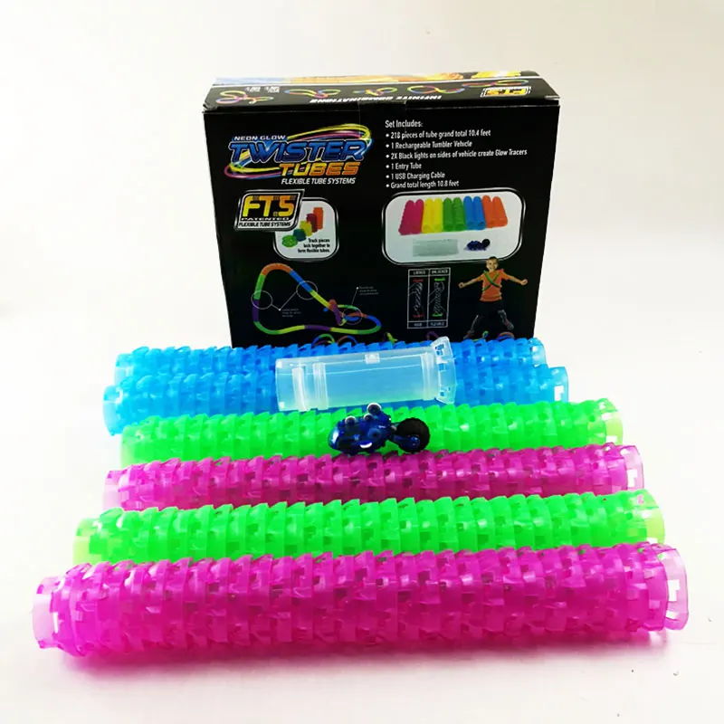 DIY Kid Twister Tubes Game Toy Electric Pipe Track Car Set Flashing Light Tube Truck Rechargeable Glow Tracers Kids Holiday Gift