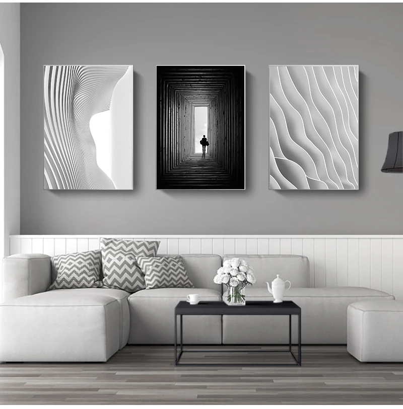 Art Canvas posters Painting Prints Abstract building Pictures for Living Room Morden  Decor Nordic Black White space art wall