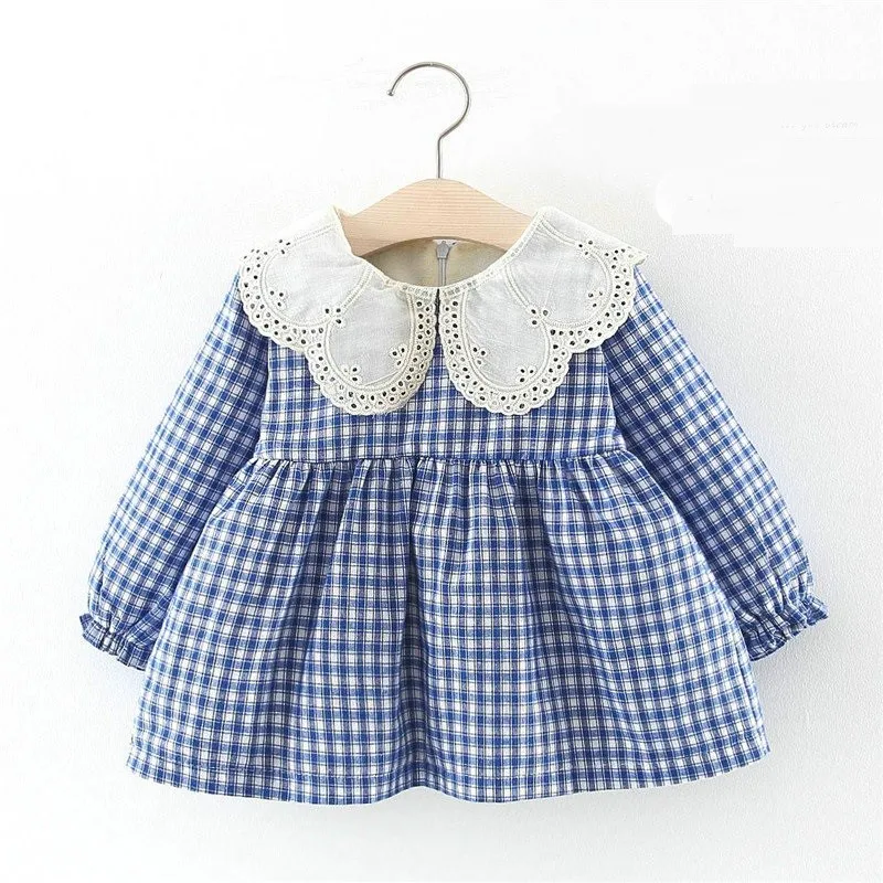 

Winter Baby Girls Plaid Print Long Sleeve Doll Collar Thick Fleece Princess Party Kids Infant Pleated Dress vestido infantil
