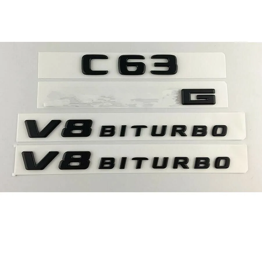 4pcs Matte Black Матовый черный C63 V8 BITURBO Багажник крыло эмблемы значки для Mercedes Benz W205 - Цвет: 4pcs Matte Black