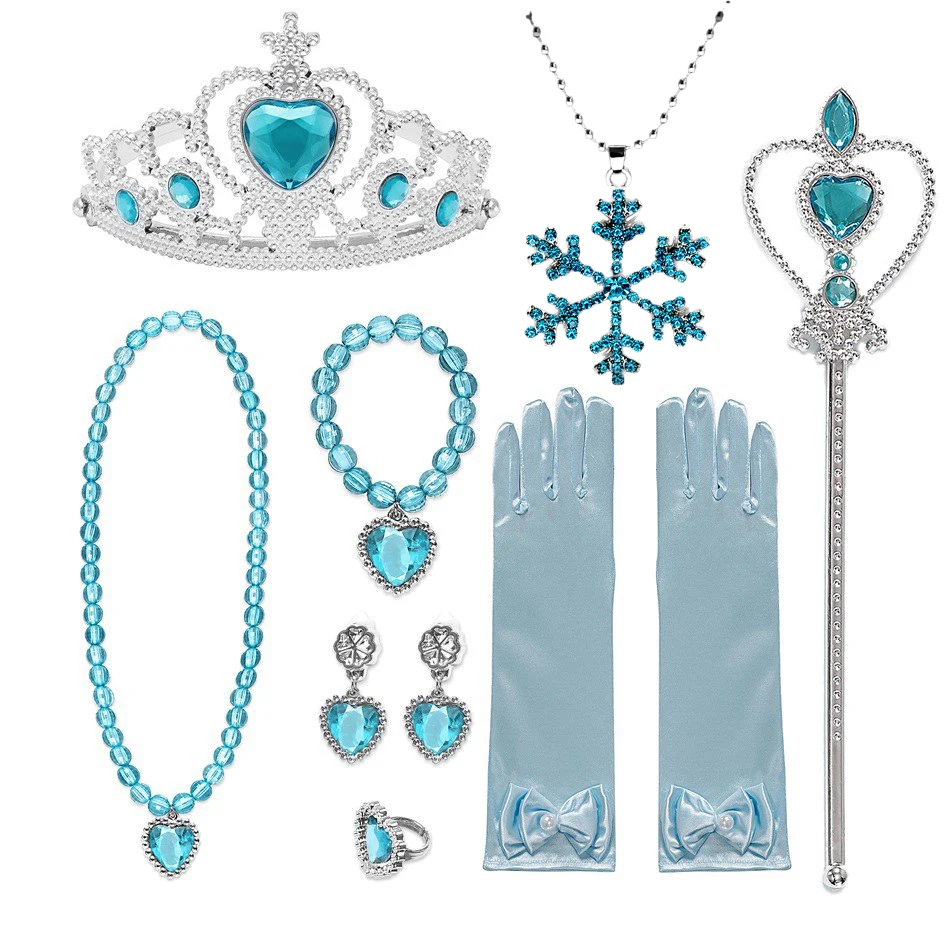 Accesorios de Elsa para niñas, guantes, varita, corona, conjunto de joyería, peluca de Elsa trenzada para vestido de princesa, ropa, Cosplay, Reina de la nieve, 2 accesorios