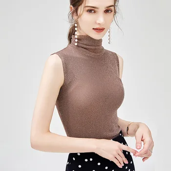 

Tight shirt outside wearing 2019 autumn European goods large t-shirt inside the foreign small shirt high collar sleeveless vest