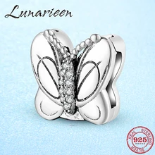 Oringinal 925 пробы серебряный зажим бусины прозрачный CZ Бабочка Шарм подходит отражение шарм браслеты часы для женщин ювелирных изделий