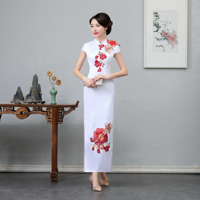White Party Evening Cheongsam Dress Oriental Chinese Style Woman Elegant Qipao Sexy Wedding Prom Long Gown Vestido XS-5XL | Женская
