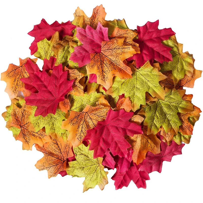 50pcs artificial maple leaves for halloween decoration Autumn leaves for wedding table decorations Crafts Thanksgiving Day Decor